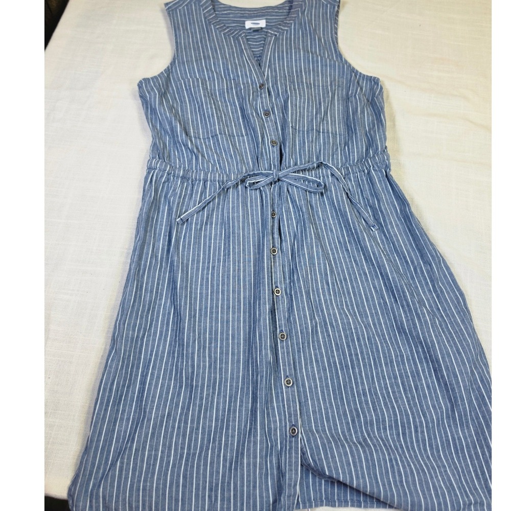 Old Navy Womens Blue White Striped Sleeveless Button Down Shirt Dress Large